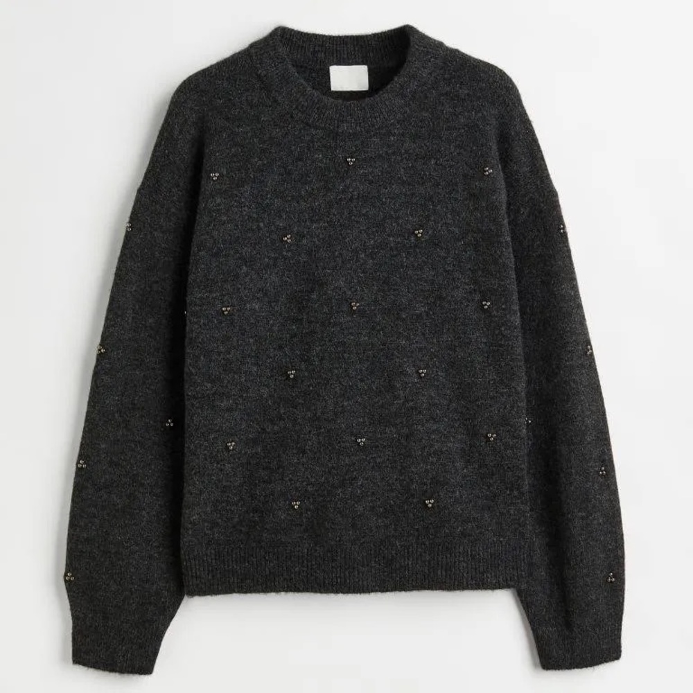 Dark Gray Beaded Sweater -Large